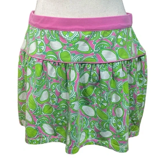Vtg Lilly Pulitzer Women's Green Pink Lime Citrus Print Skirt White Label Small - Picture 3 of 4